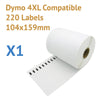 Image of 1 x Roll Dymo 4XL Compatible Large Shipping Labels 104x159mm (220 labels)