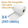 Image of 4 x Rolls Dymo 4XL Compatible Large Thermal Shipping Labels 104x159mm (880 labels)