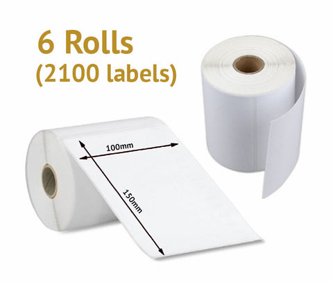 6 x Rolls of Generic Thermal Shipping Labels 4x6, 100x150mm (2100 Labels)